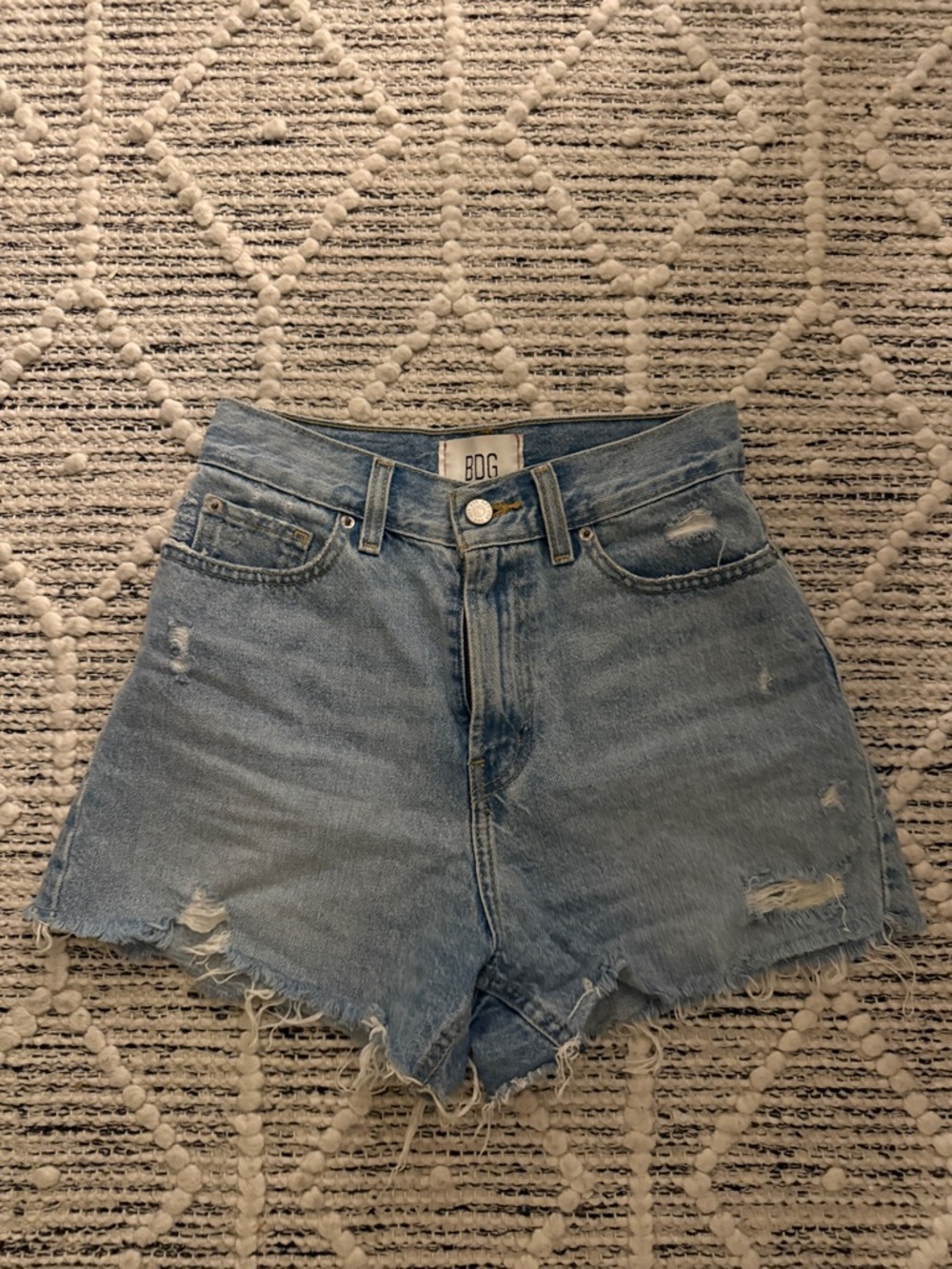 BDG Light Wash High-Rise Distressed Denim Shorts